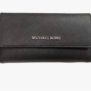 Michael Kors Black & Silver Jet Set Tri Fold Wallet (NWT)